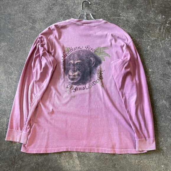 Vintage Mountain Fever Shirt Mens XL Pink Faded Chimpanzee Monkey Long Sleeve - Picture 1 of 8